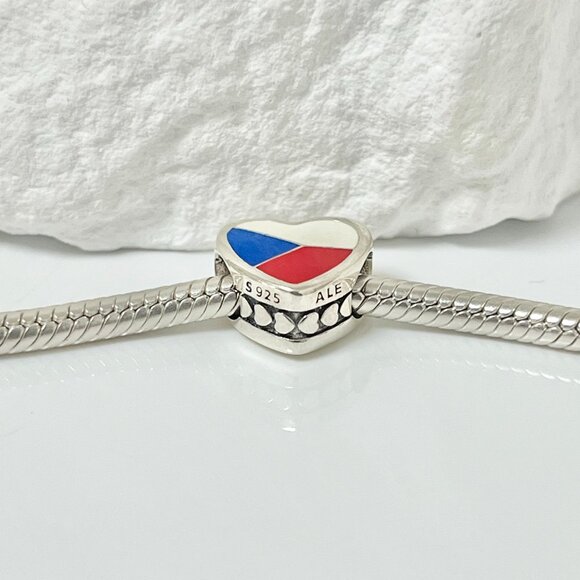 Pandora Czech Flag S925 Silver Heart Bead Charm - Picture 2 of 3